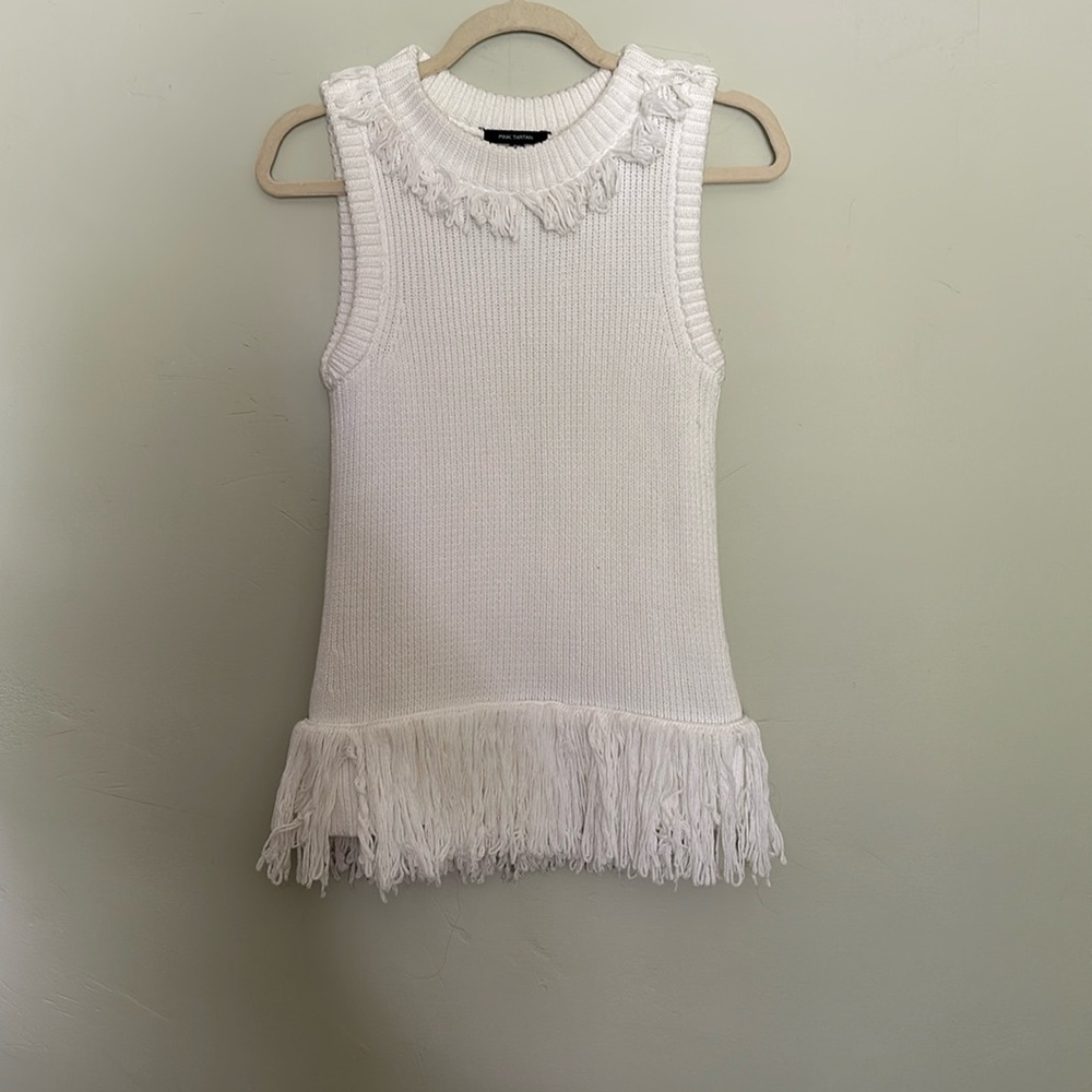 Pink Tartan white knit fringe Vest Top
